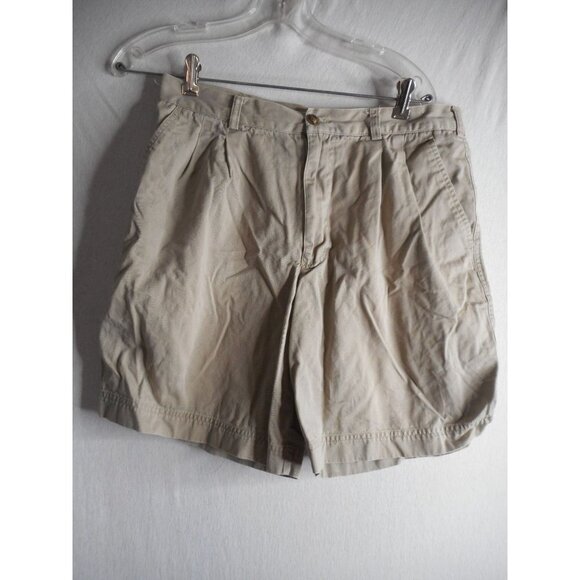 Beigey Tan twill Men's Shorts Sz 32 pleated front 100% cotton - Picture 1 of 4